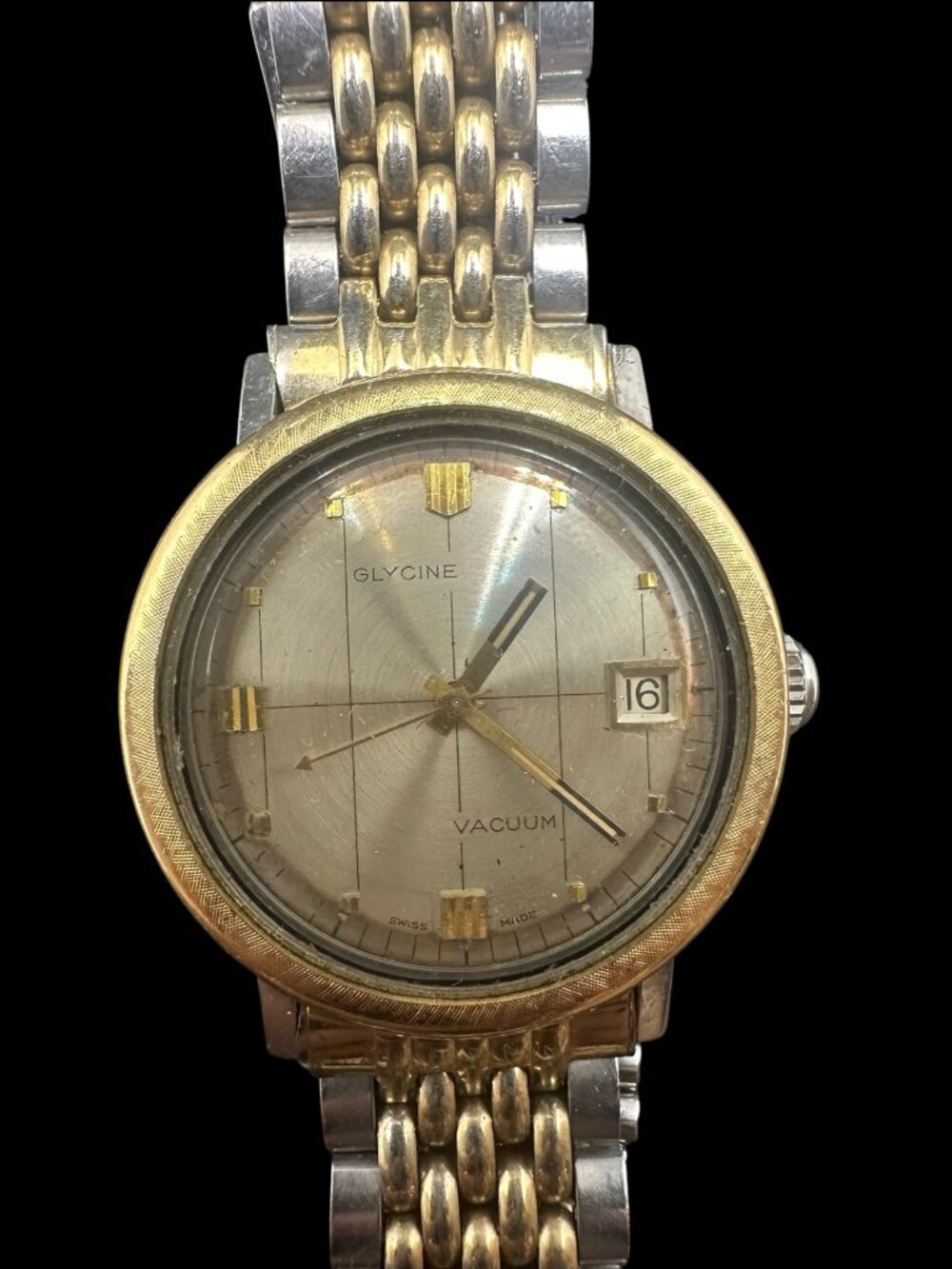 Vintage Glycine Vacuum Automatic Men's Watch Gold Tone Date